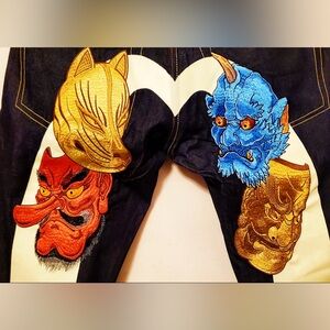 EVISU Embroidery Colorful Selvedge Monster Devil Prajna Heavy Denim Jeans NWT